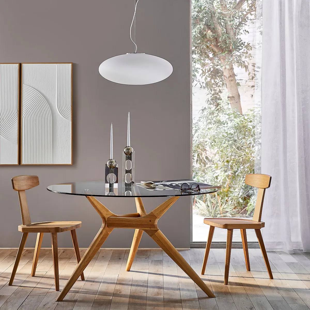 Marcielo Round Dining Table - Natural Oak, Glass alternate view