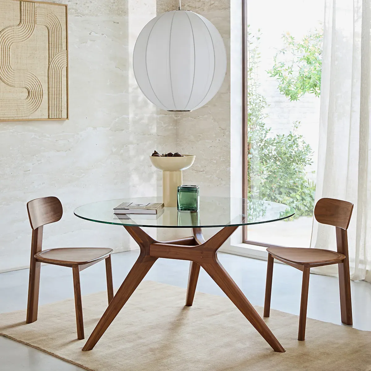 Marcielo Round Dining Table - Walnut, Glass alternate view