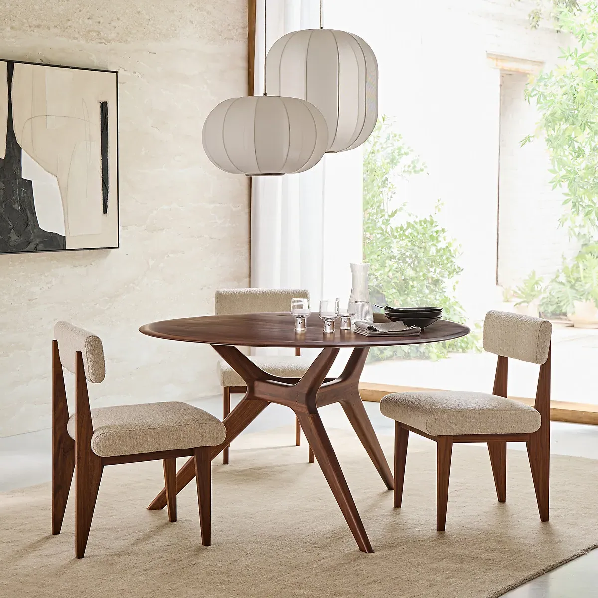 Maricielo Round Dining Table - Walnut, Solid Wood alternate view