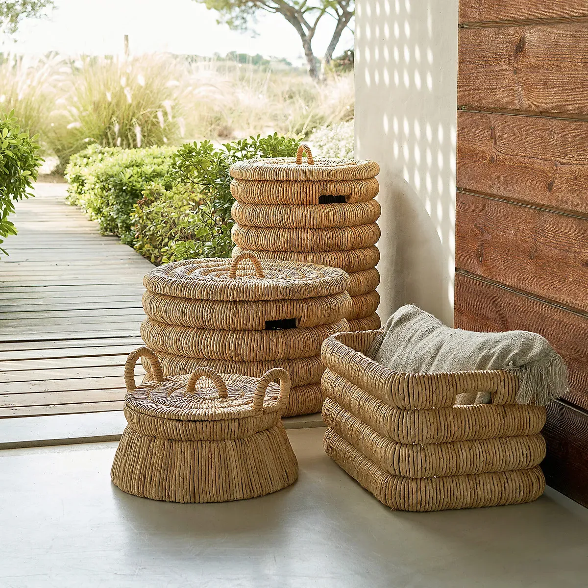 Marilo Round Basket with Lid - Natural, Banana Bark alternate view