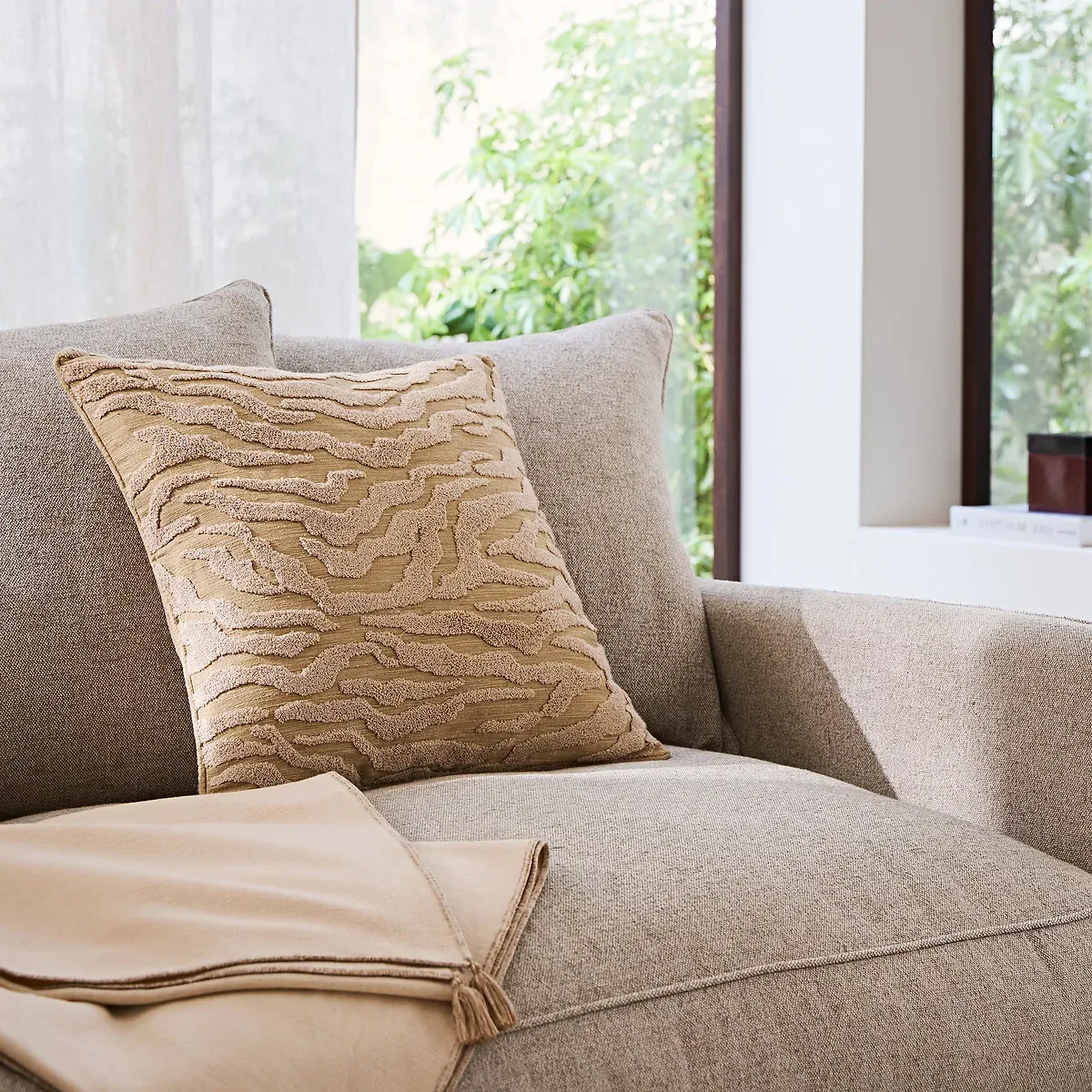Megara Embroidered Fleece Cushion Cover - Amber Beige alternate view