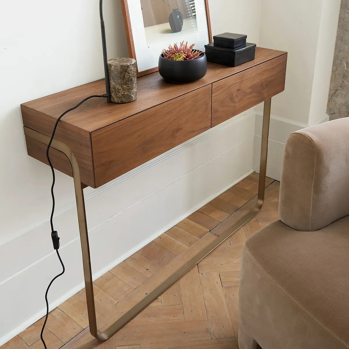Merten Wall-Mounted Console Table with Drawers - Walnut Veneer alternate view