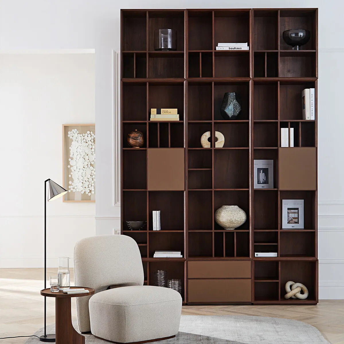 Mikube 2-Drawer Low Cabinet - Walnut, Leather alternate view