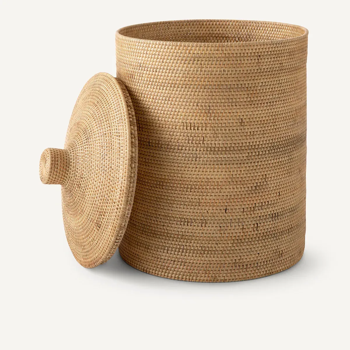 Mirella Tall Round Storage Basket with Lid - Natural, Rattan alternate view
