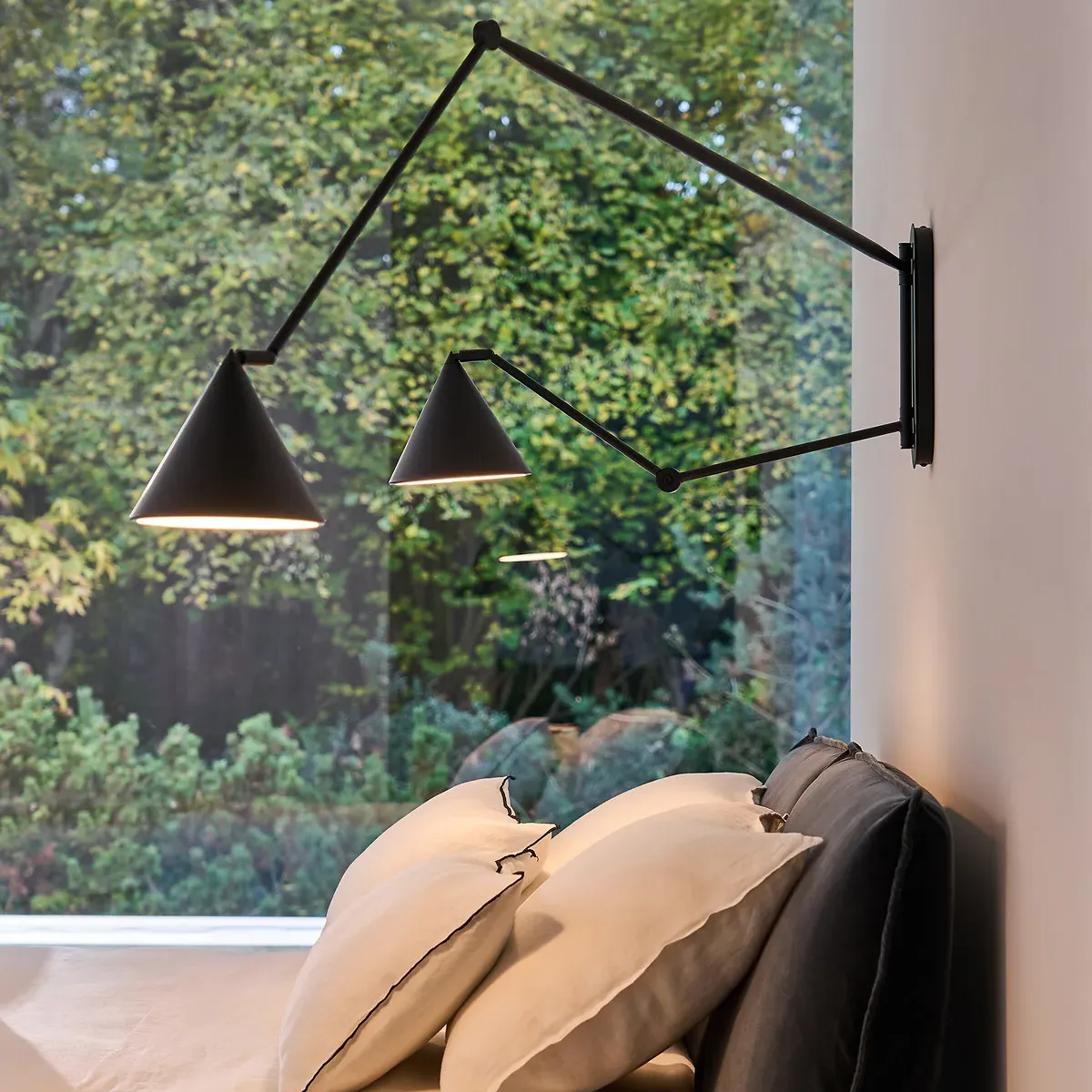 Moke Double-Arm Articulated Wall Lamp - Black, Iron alternate view