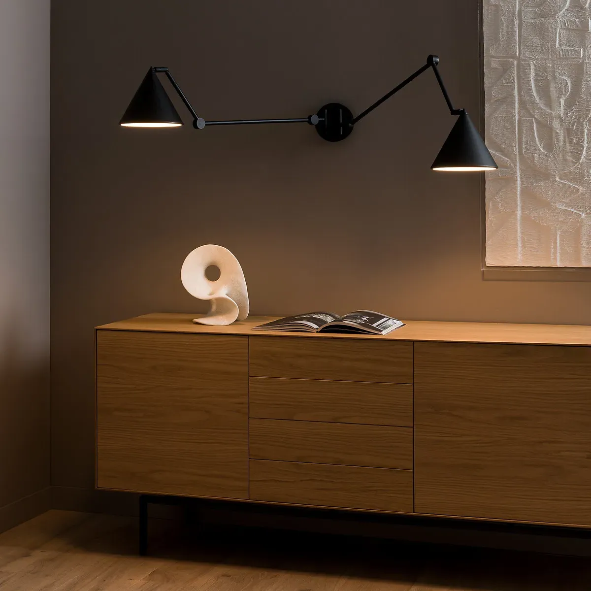 Moke Double-Arm Articulated Wall Lamp - Black, Iron product