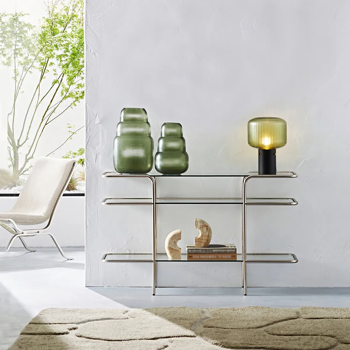 Molna Console Table - Satin Nickel, Tempered Glass alternate view
