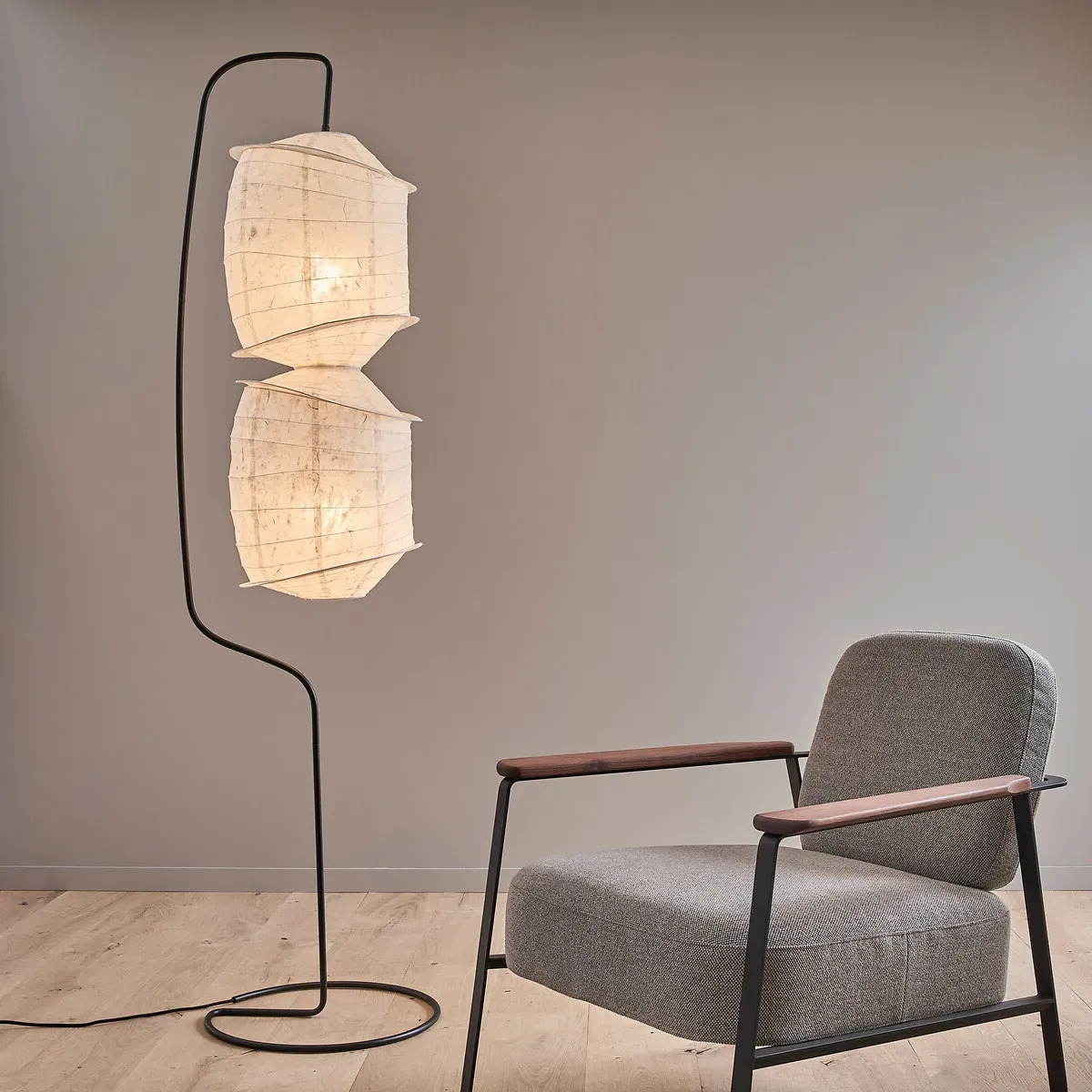 Nassah Floor Lamp - White, Textured Paper product