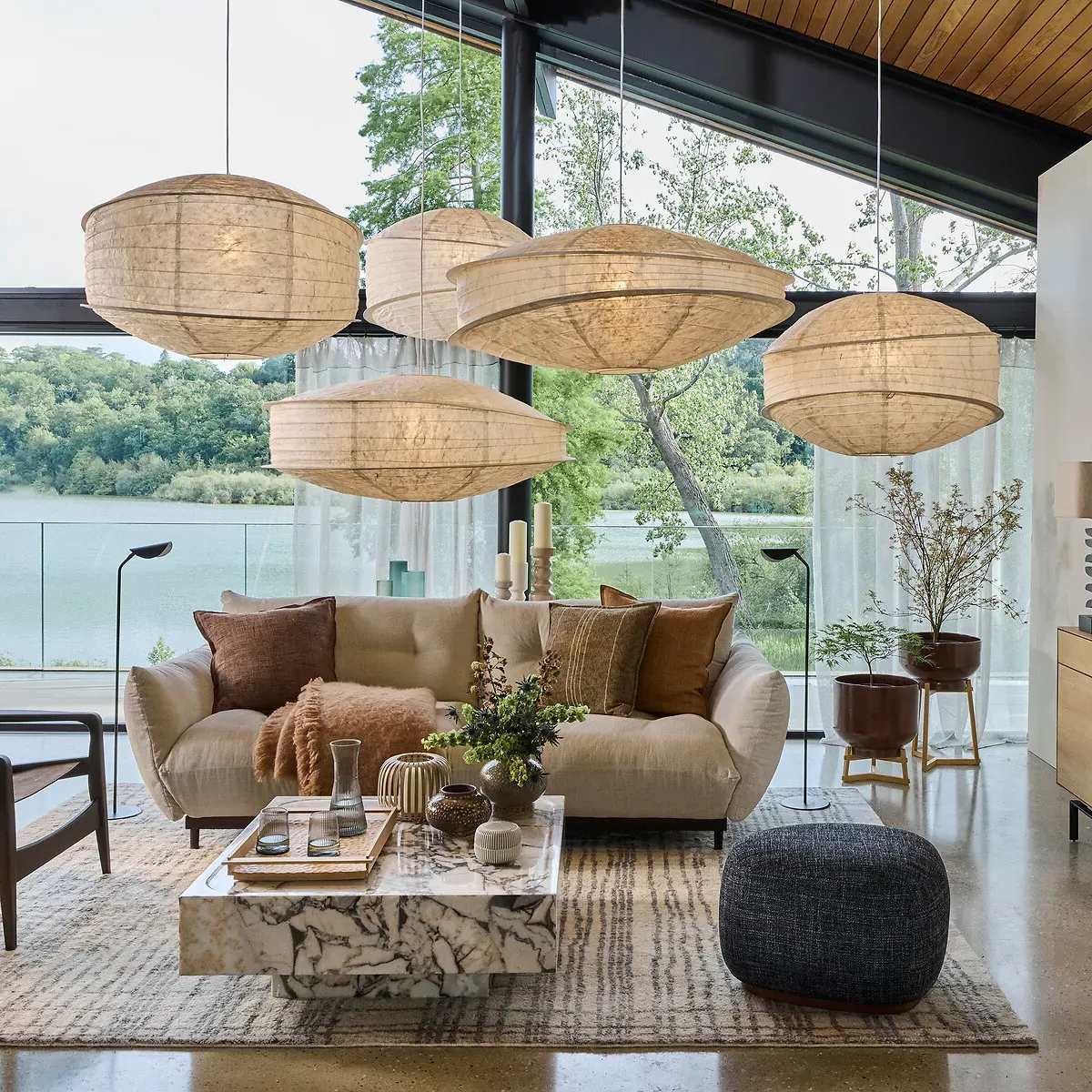 Nassah Pendant Light - White, Textured Paper alternate view