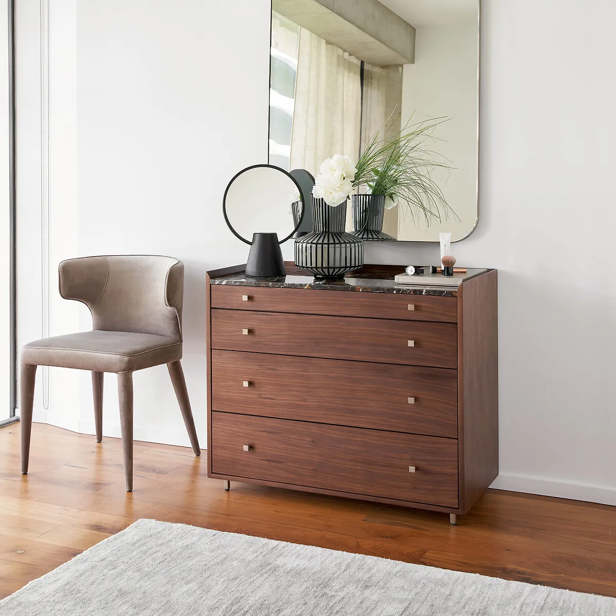 Noham 4-Drawer Chest of Drawers - Walnut, Amber Marble alternate view