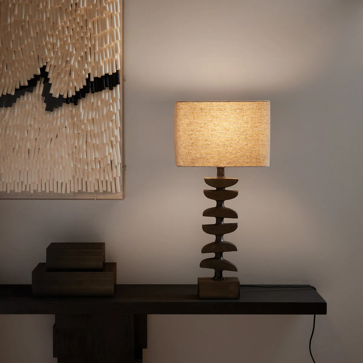 Odyha Table Lamp with Linen Shade - Aged Bronze, Iron product