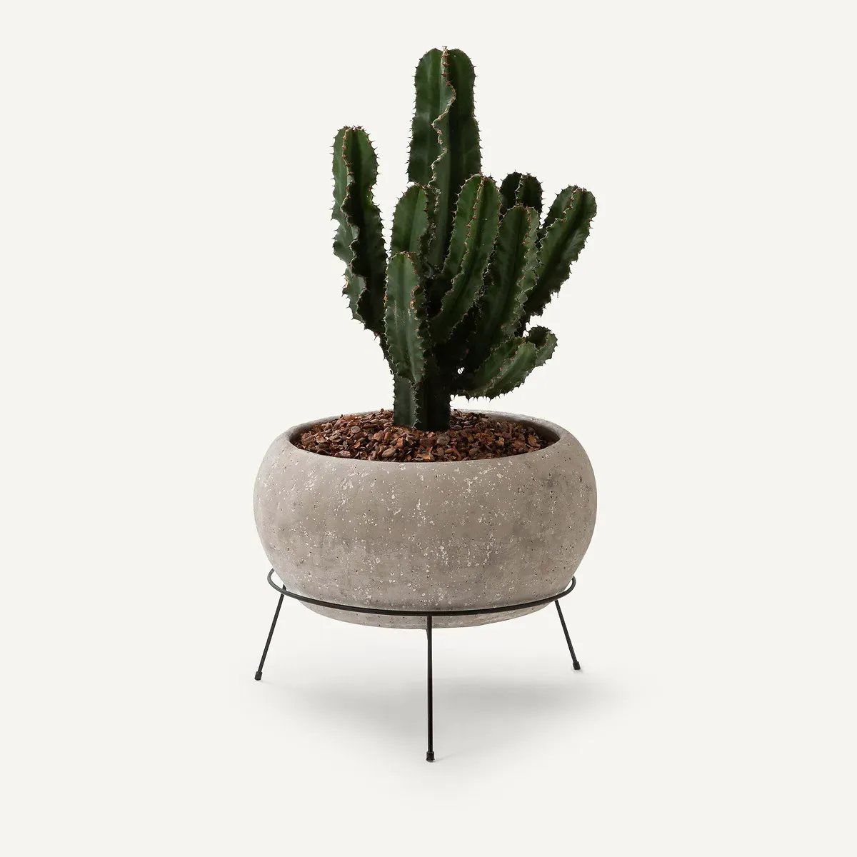 Ollam Round Plant Pot with Metal Stand - Grey, Cement product