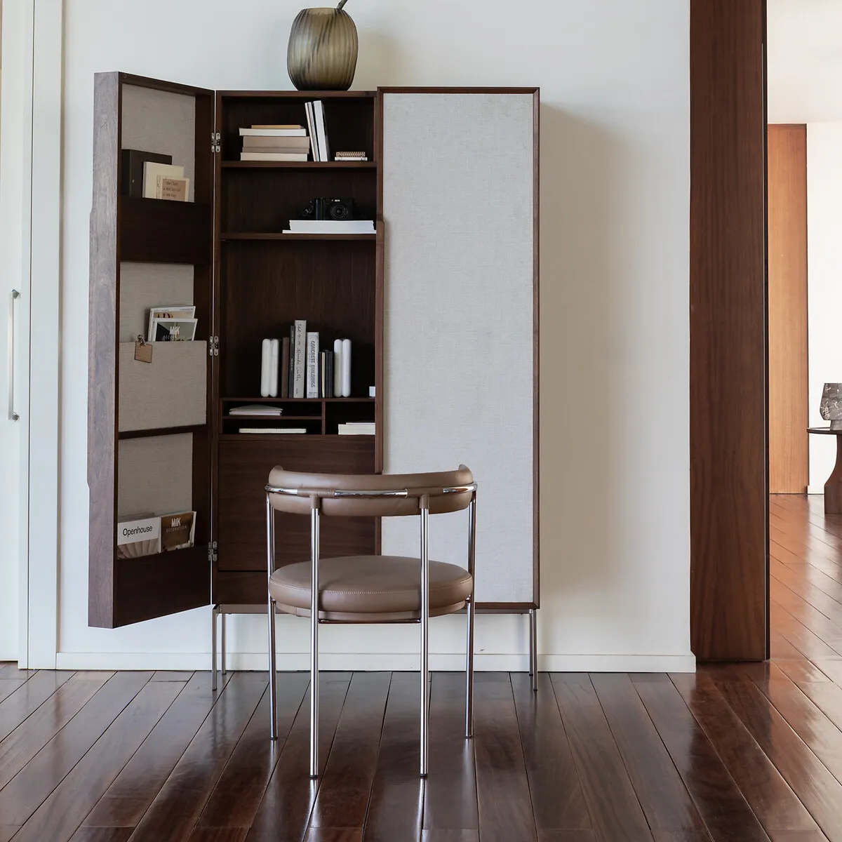 Omid Foldable Desk with Storage - Walnut, Textured Fabric alternate view