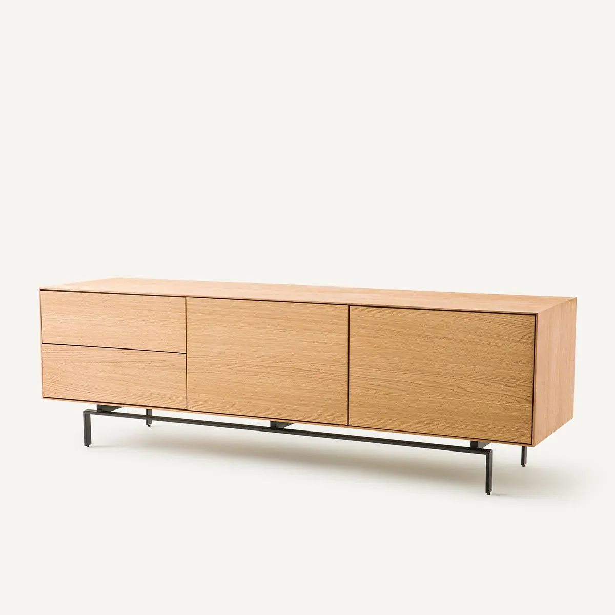 Oreko 2-Door TV Cabinet with Drawers - Natural Oak, Oak Veneer product