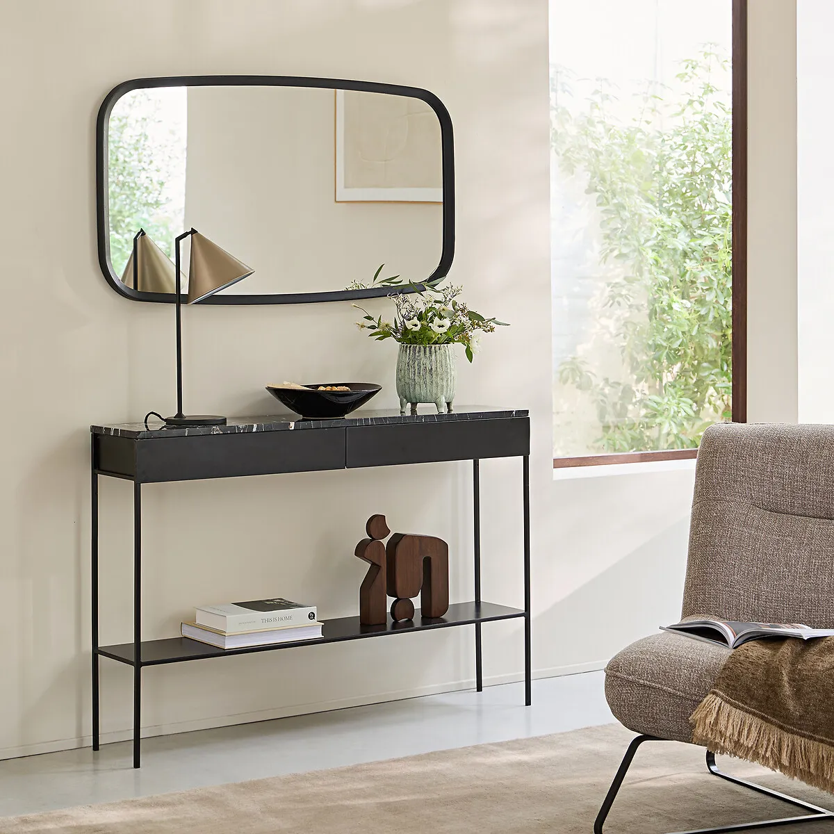 Orion Rectangular Wall Mirror - Black, Solid Oak alternate view