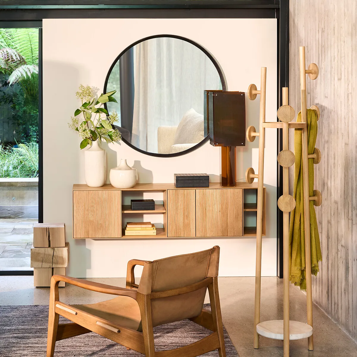 Orion Round Wall Mirror - Black, Solid Oak alternate view