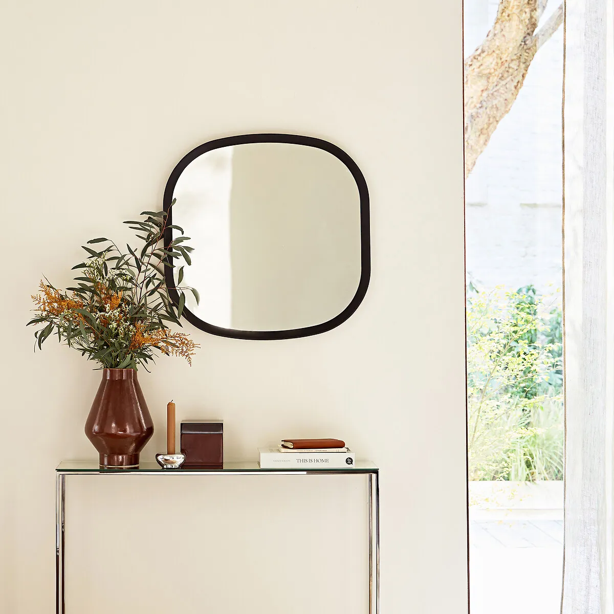 Orion Square Wall Mirror Bevelled Edge - Black, Solid Oak alternate view
