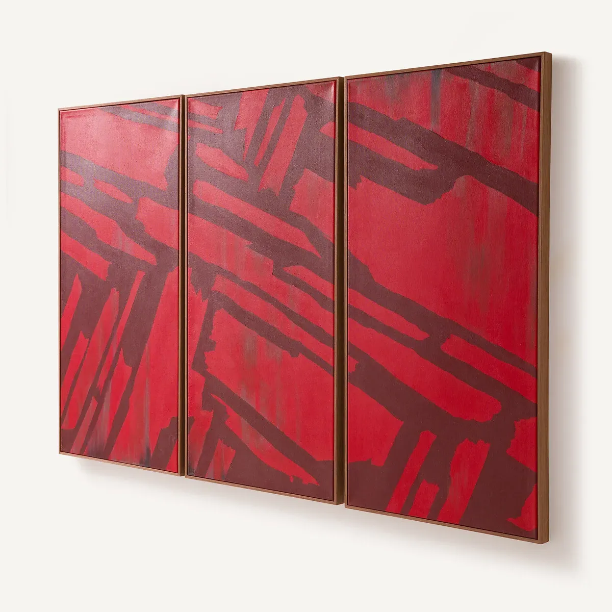 Palim Set of 3 Hand Painted Panels - Red, Linen alternate view