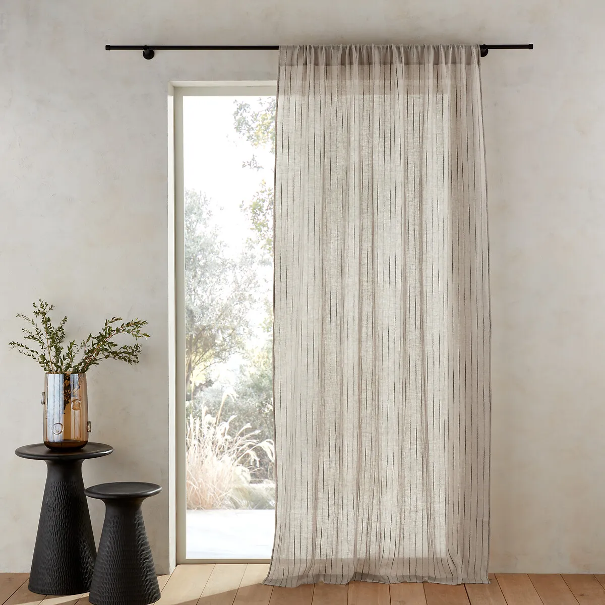Patcha Embroidered Voile Curtain - Natural, Linen product