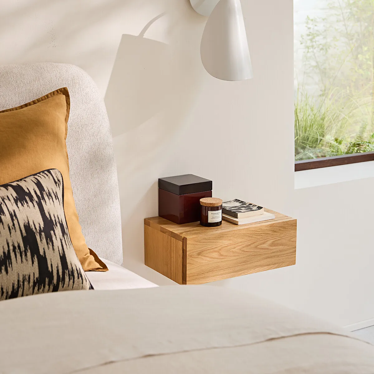 Paul 1-Drawer Floating Bedside Table - Natural, Solid Oak alternate view