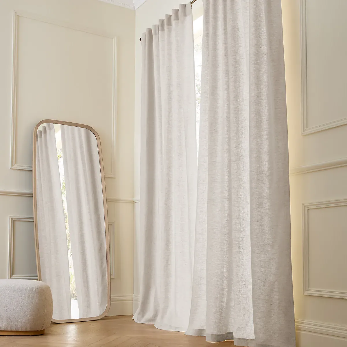 Private Lined Curtain with Concealed Tabs - Natural, Linen product