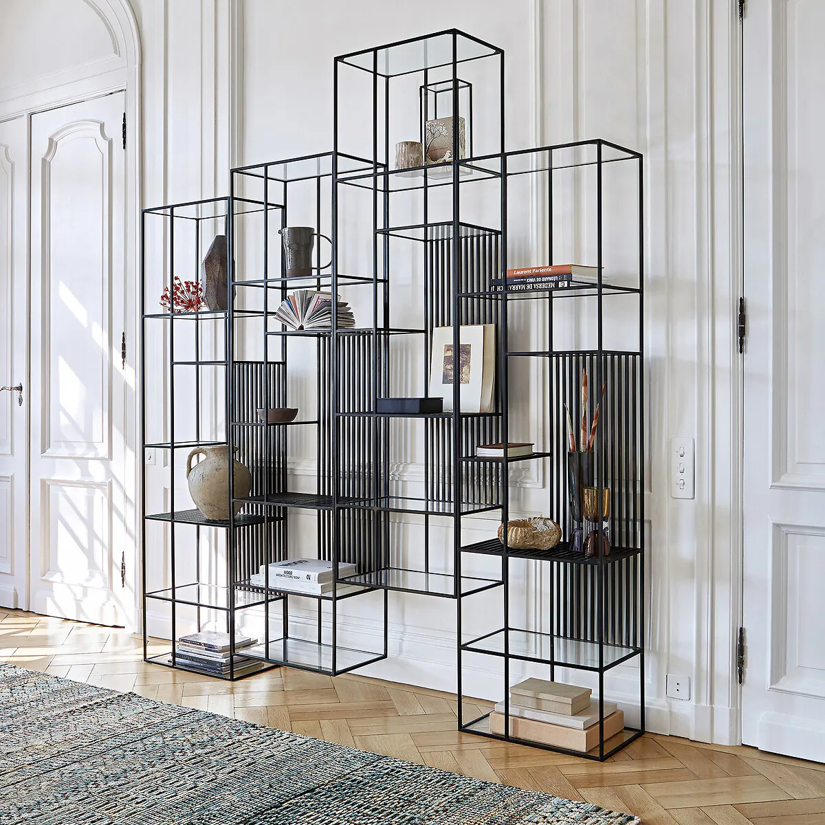 Rectiligne Metal & Glass Bookcase - Gun Metal alternate view