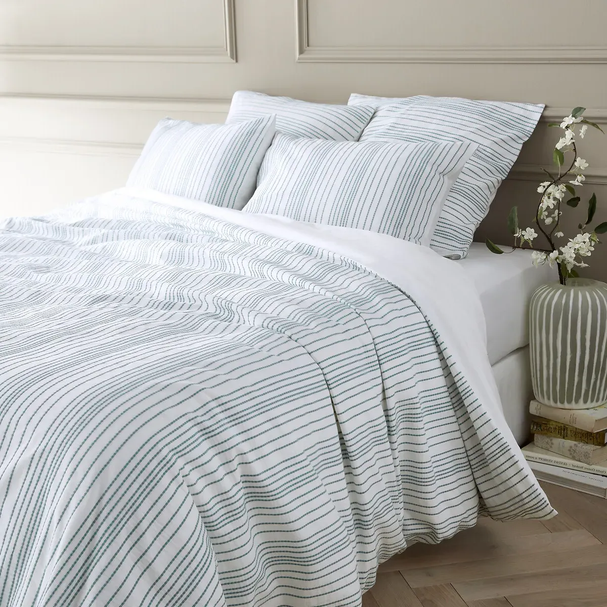 Roma Duvet Cover - Pale Green, Washed Cotton Percale product