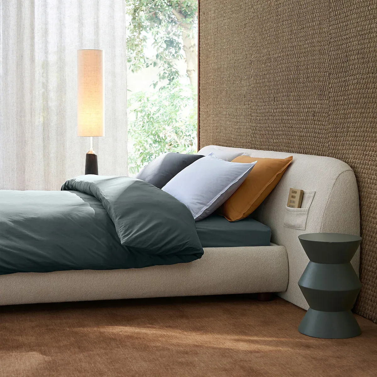 Sabbal 300 Thread Count Flat Sheet - Chestnut Stripe, Washed Cotton Percale alternate view