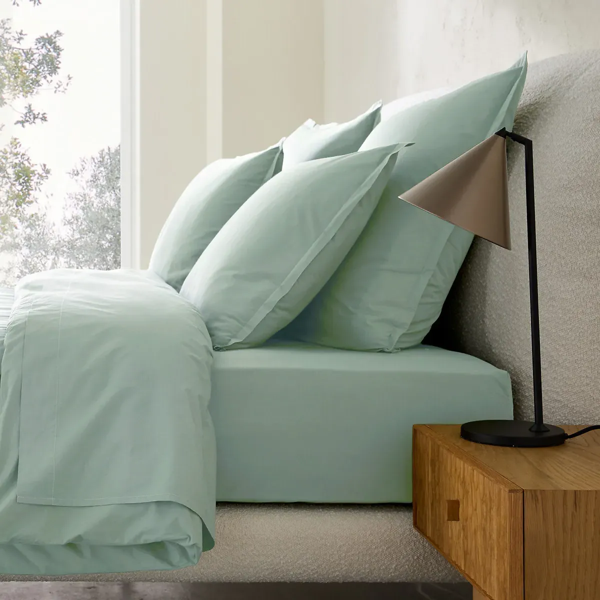 Sabbal 300 Thread Count Pillowcase - Pale Green, Washed Cotton Percale product