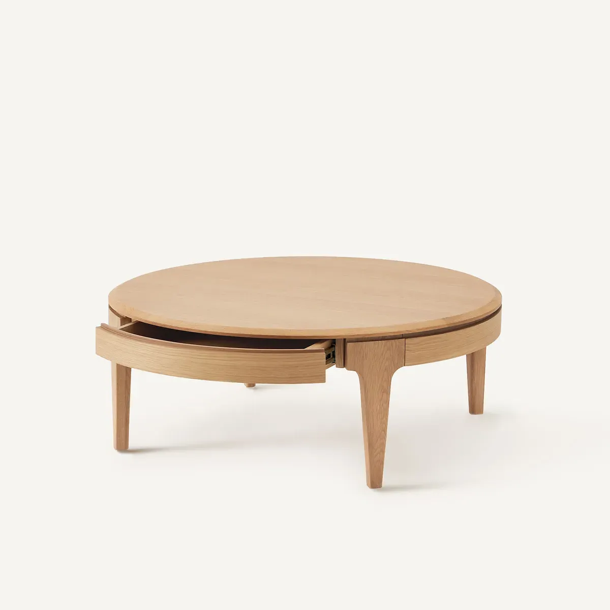 Sanara Round Coffee Table with 2 Drawers - Natural Oak alternate view