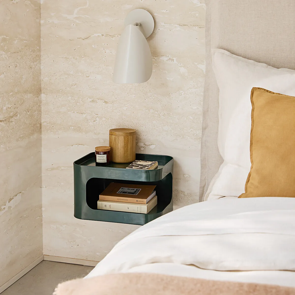 Sandoval Wall-Mounted Bedside Table with Storage - Green, Steel alternate view