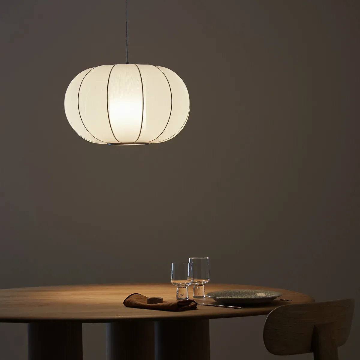 Satchi Round Ceiling Light - White, Fabric product