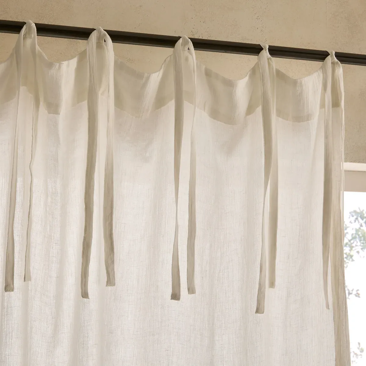 Siobane Embroidered Voile Curtain - Off White, Linen alternate view