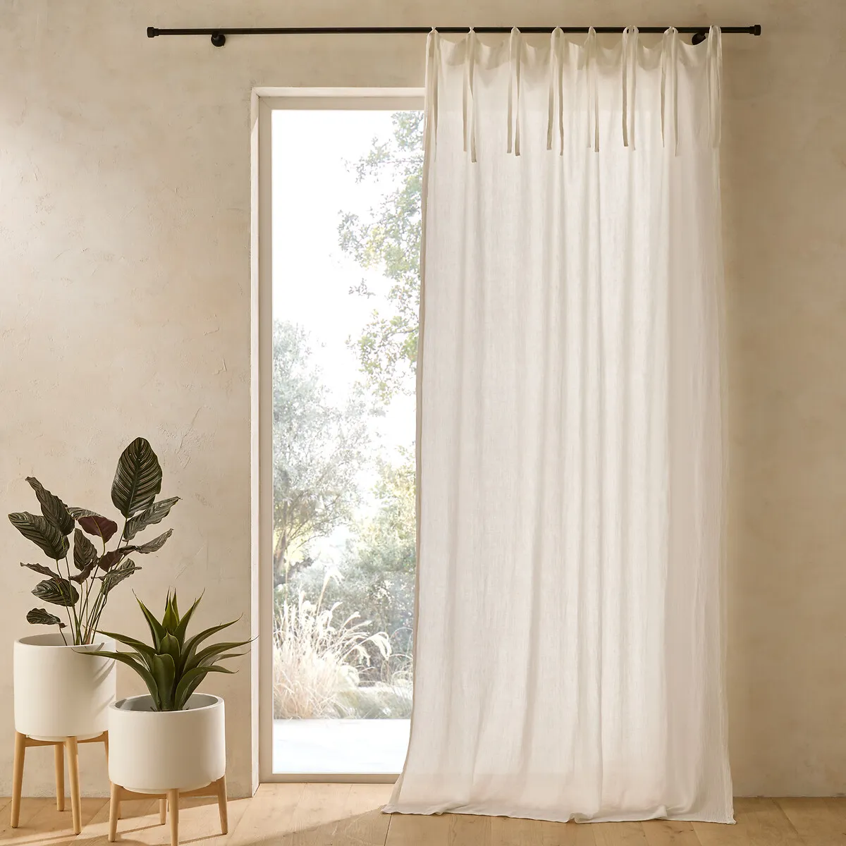 Siobane Embroidered Voile Curtain - Off White, Linen product