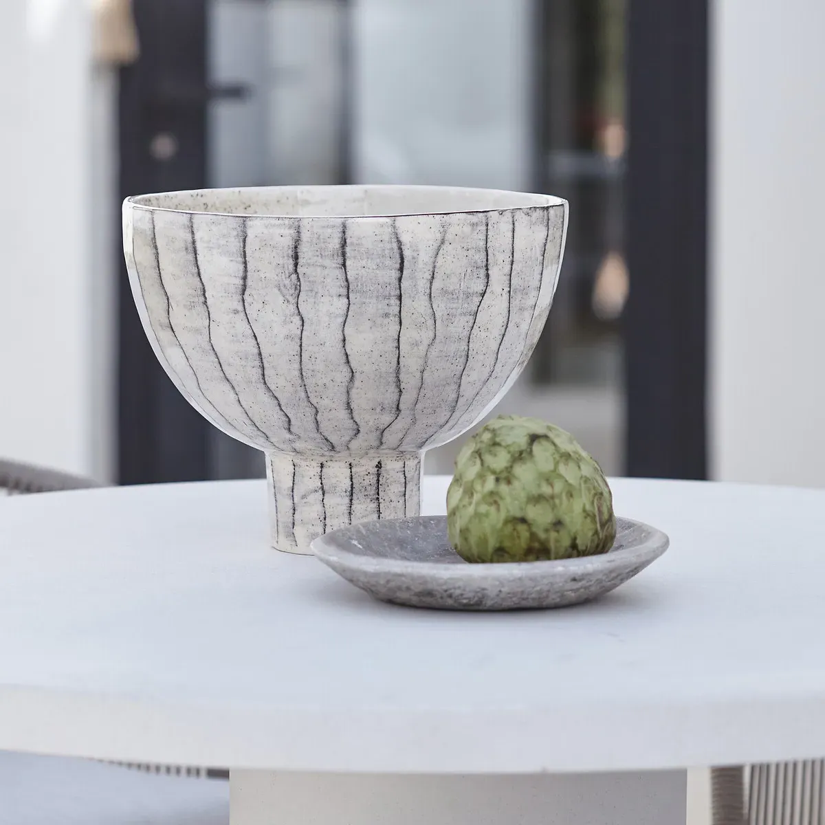 Sorilis Striped Ceramic Standing Bowl - White, Blue alternate view