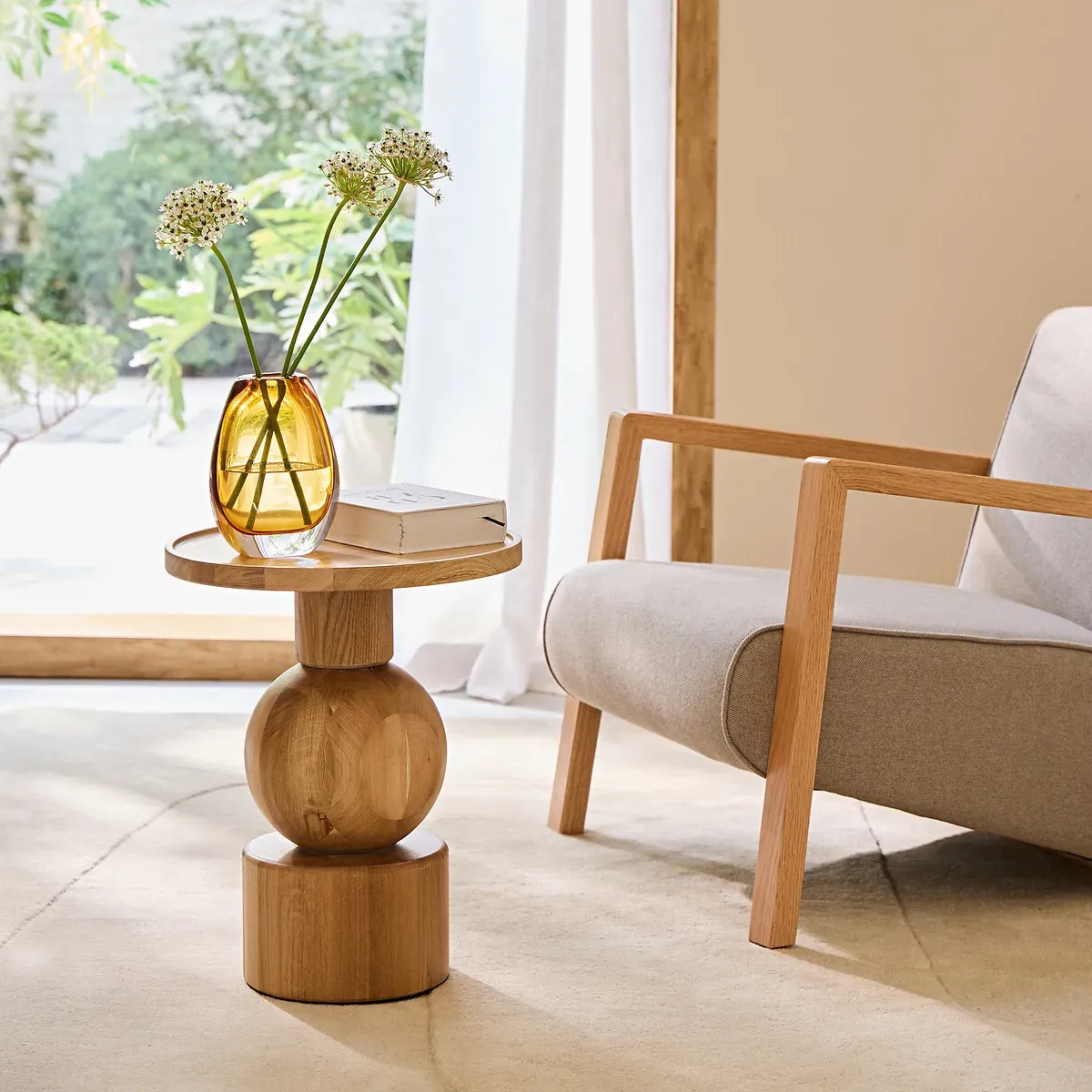 Stigido Round Side Table - Natural Oak, Solid Oak alternate view