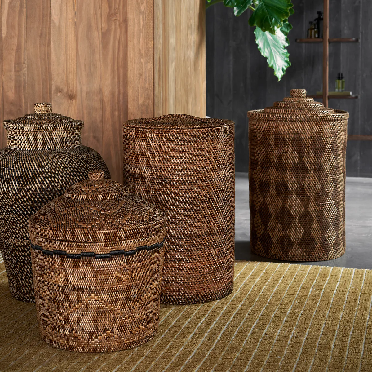 Syan Lidded Round Basket - Brown, Rattan alternate view