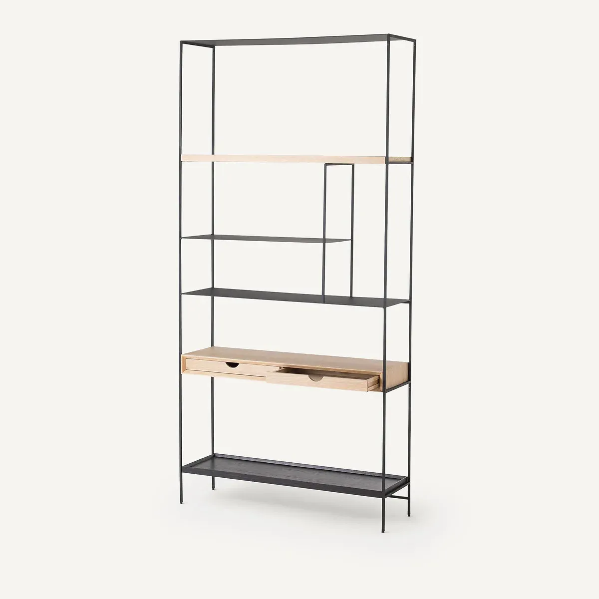 Tidder Bookcase with Drawers - Natural Oak, Steel alternate view