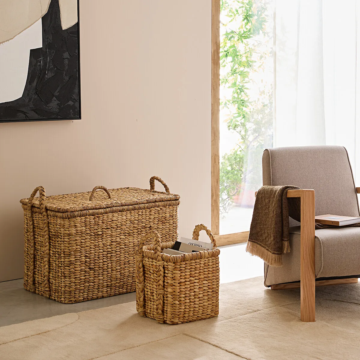 Tima Square Basket with Handles - Natural, Water Hyacinth alternate view