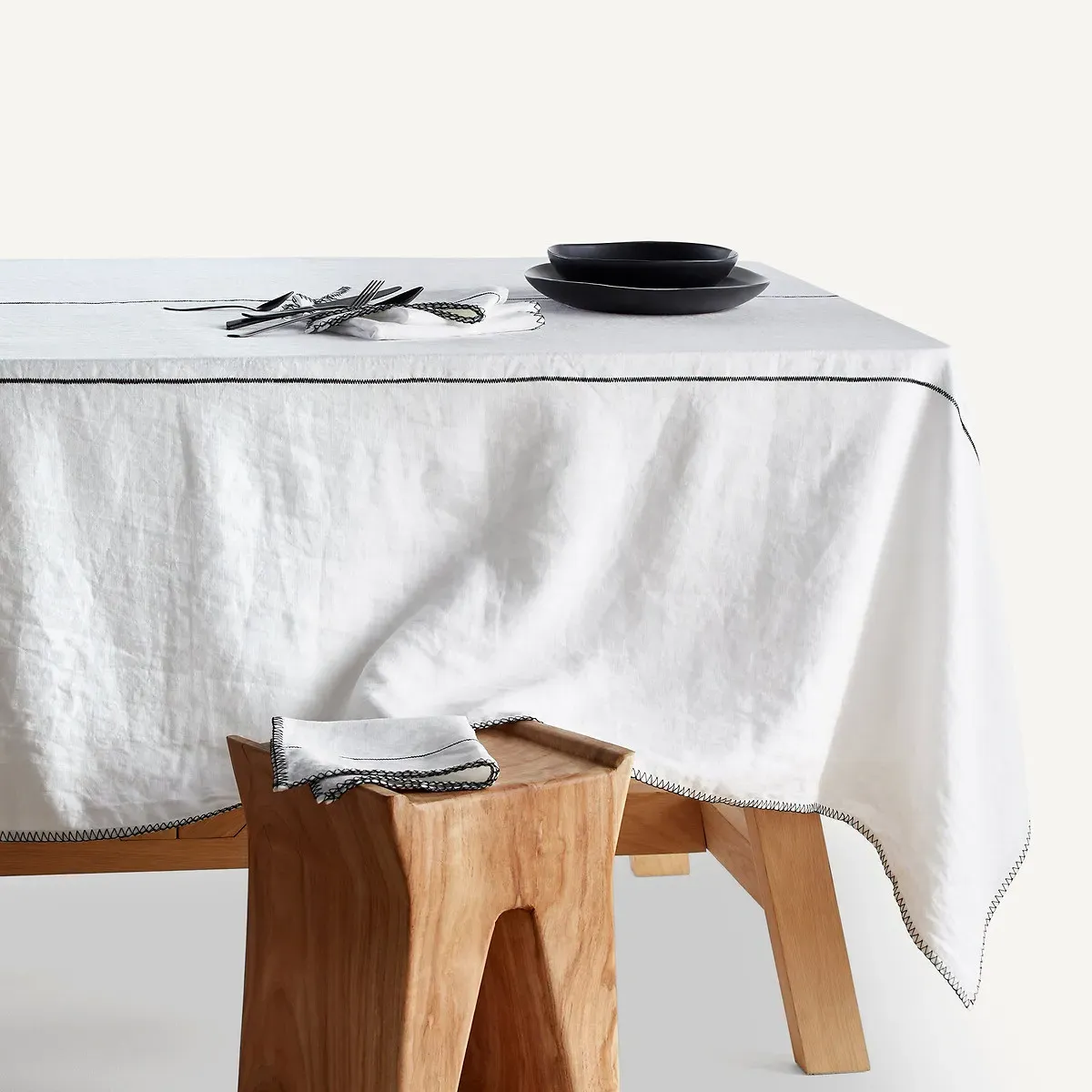 Tojos Washed Linen Tablecloth - White product