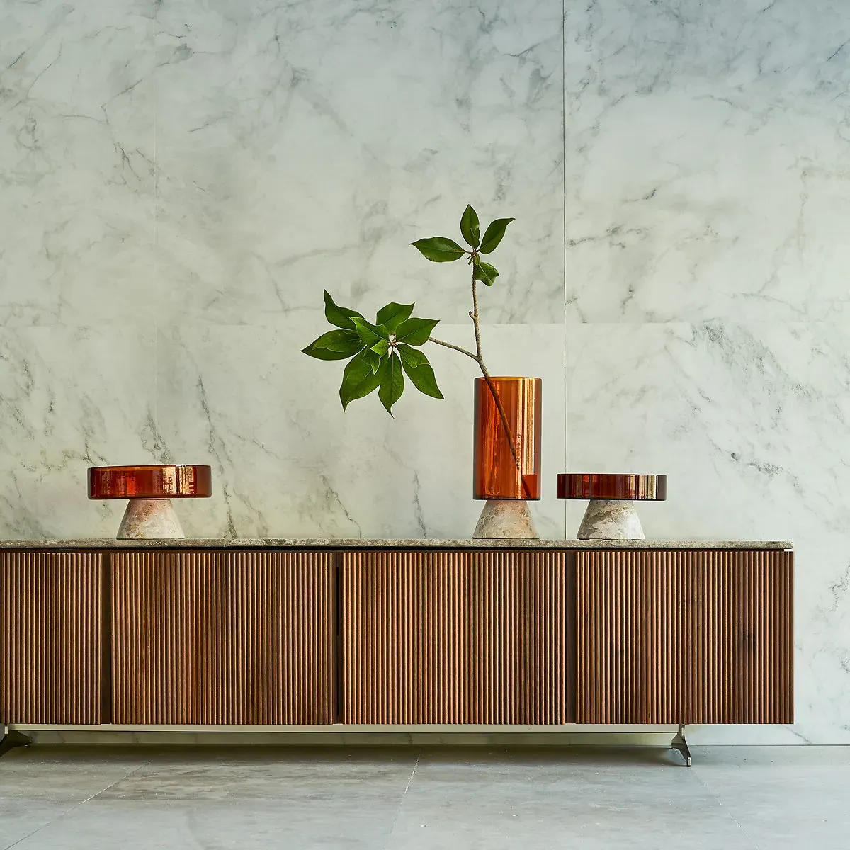Trapani Vase - Amber Glass, Brown Marble alternate view