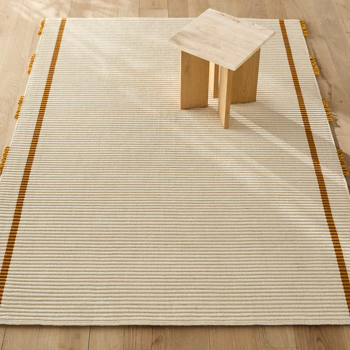Uksi Hand-Woven Flat Woven Rug - Ecru, Cotton-Wool product