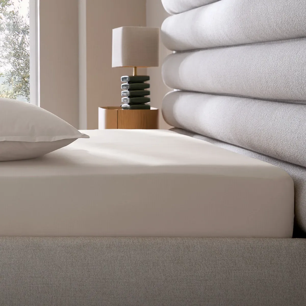 Veneto Fitted Sheet 30cm Flap - Greige, Cotton Percale product