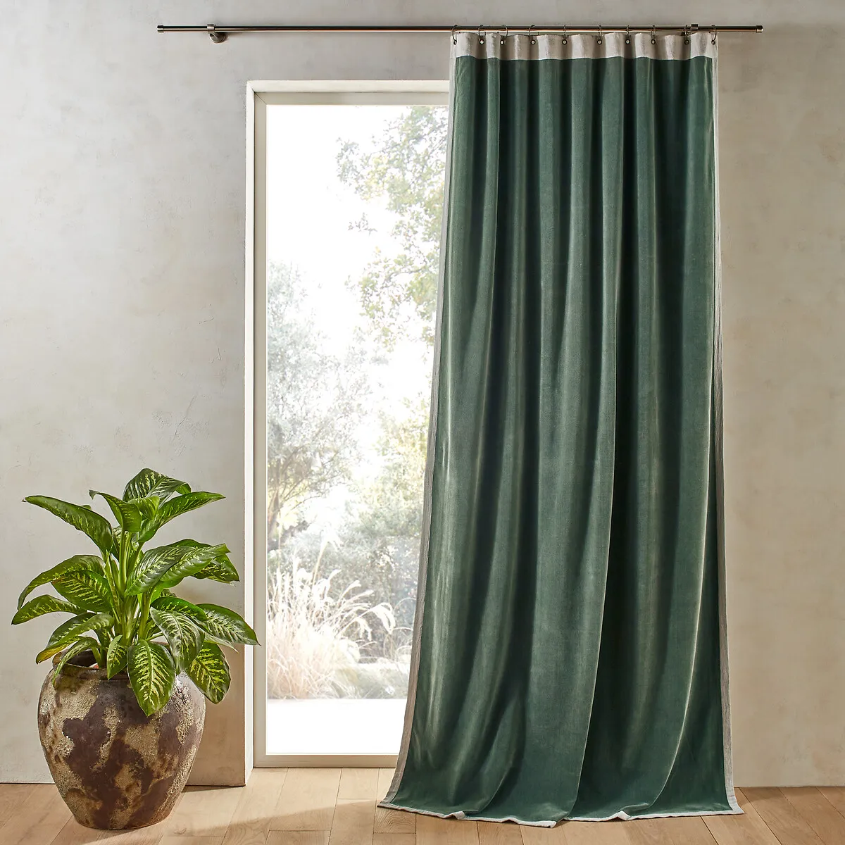 Venita Curtain with Linen Lining - Cedar Green, Cotton Velvet product