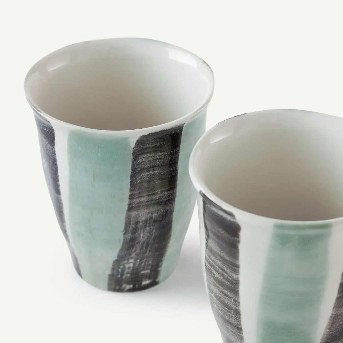 Viana Striped Stoneware Cups Set of 4 - Grey Green, Black alternate view