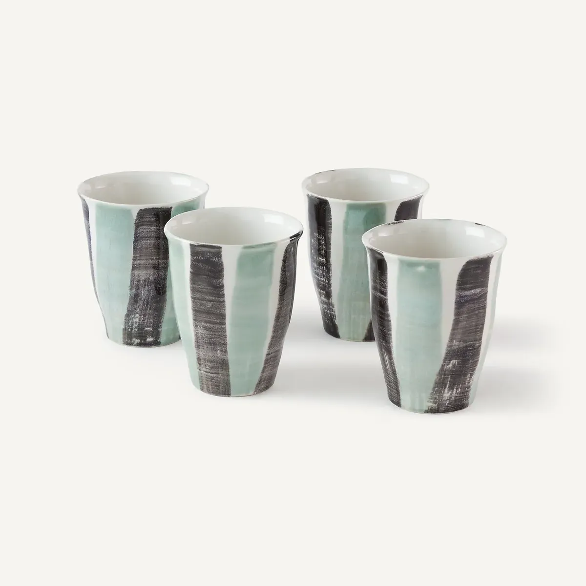 Viana Striped Stoneware Cups Set of 4 - Grey Green, Black product