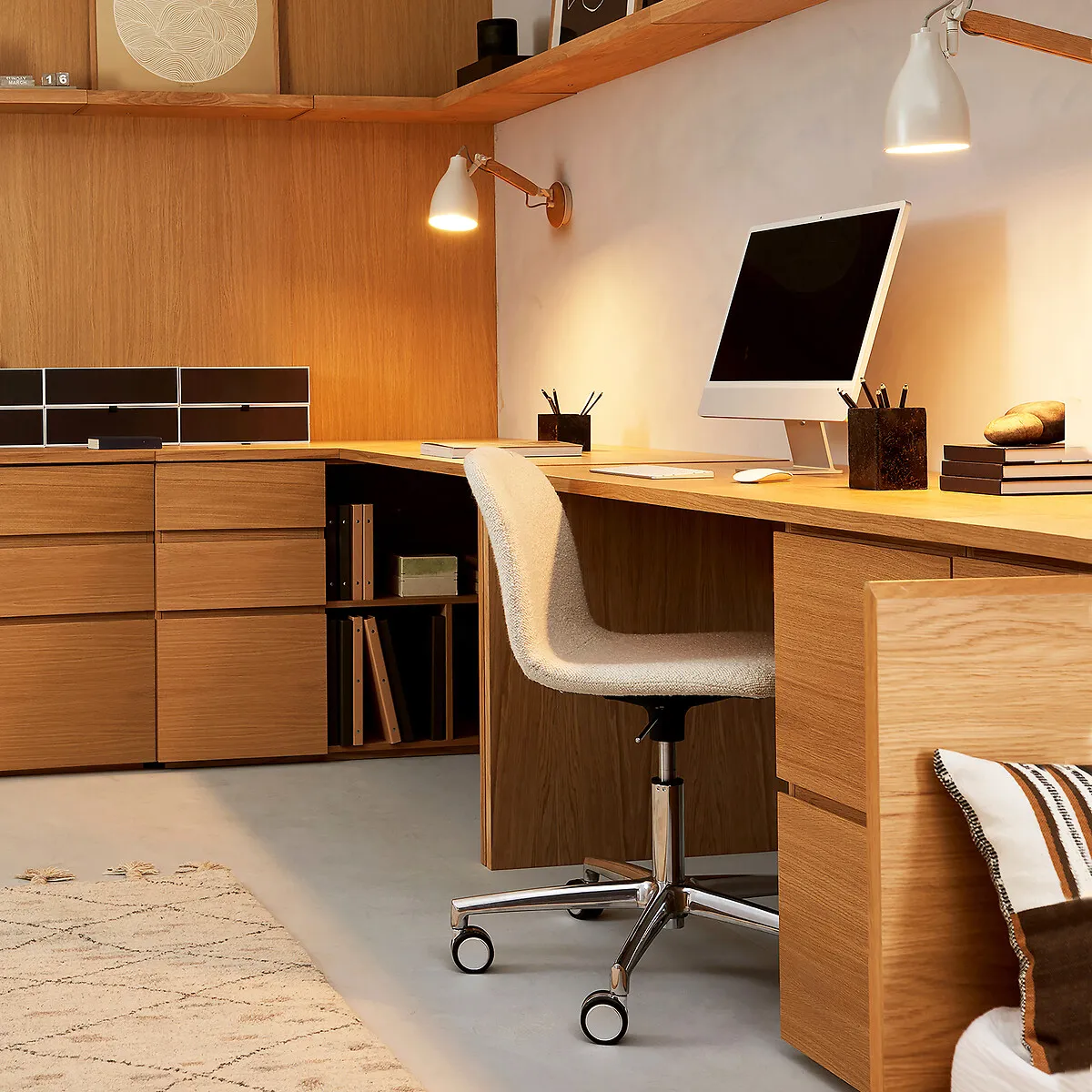 Working Double Cabinet with Drawers - Natural Oak, Oak Veneer alternate view