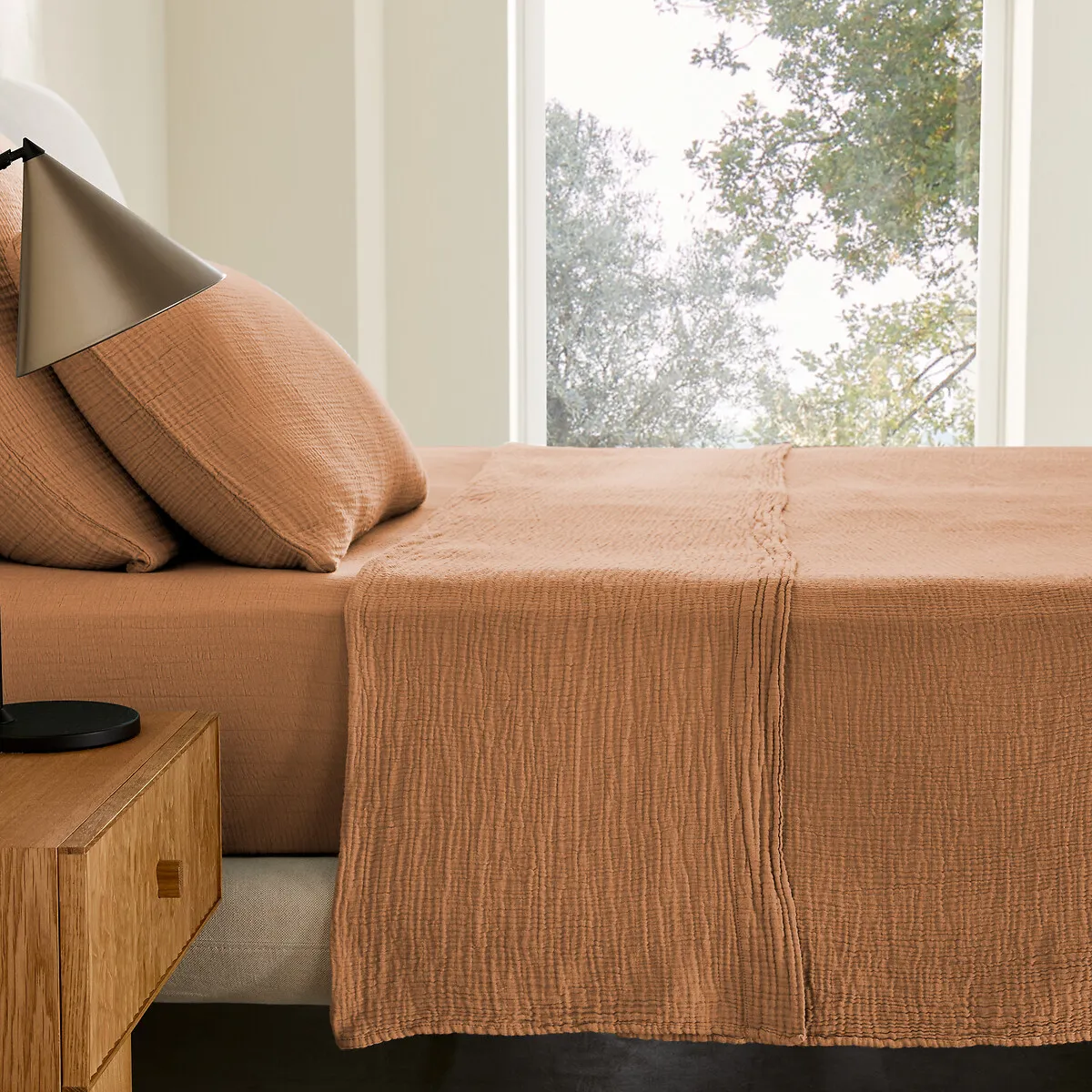 Yafa Flat Sheet - Cinnamon, Organic Cotton Muslin product