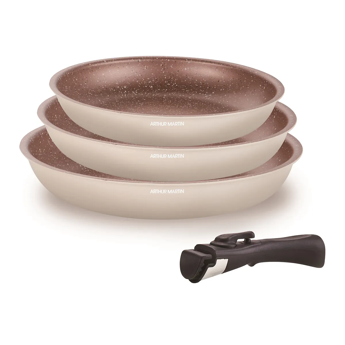 Set of 3 Pans with Removable Handle - Cream, Aluminium product
