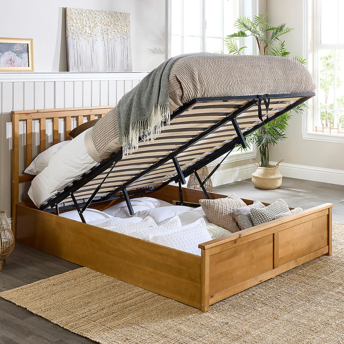 Shaker Ottoman Storage Bed - Polished Pine alternate view